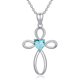 Cross Birthstone Pendant Necklace - Sterling Silver (Unisex)