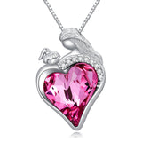 Mother and Daughter Love/Heart Crystal Necklace - Sterling Silver