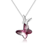 Two Butterfly Pendant Necklace With Crystals - White gold