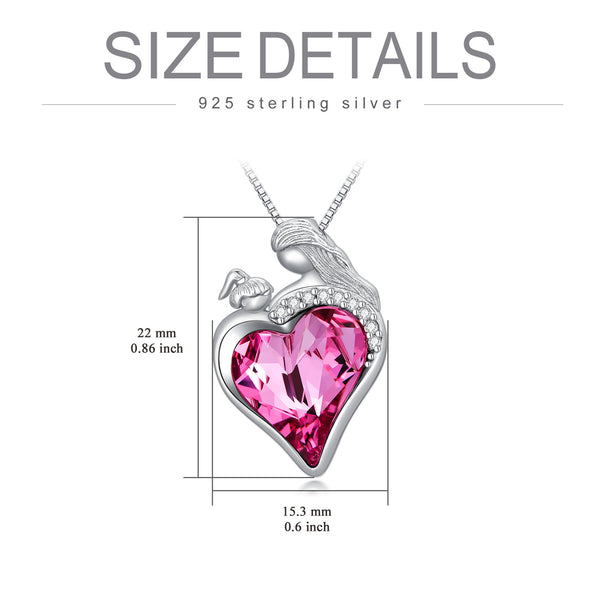 Mother and Daughter Love/Heart Crystal Necklace - Sterling Silver