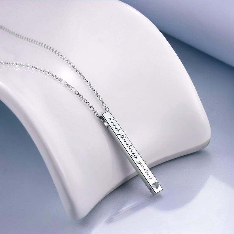 Sterling Silver Vertical Bar Engraved Necklace