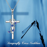 Sterling Silver Dragonfly Cross Necklace