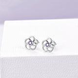 Dainty Rose Crystal Stud Earrings - Sterling Silver