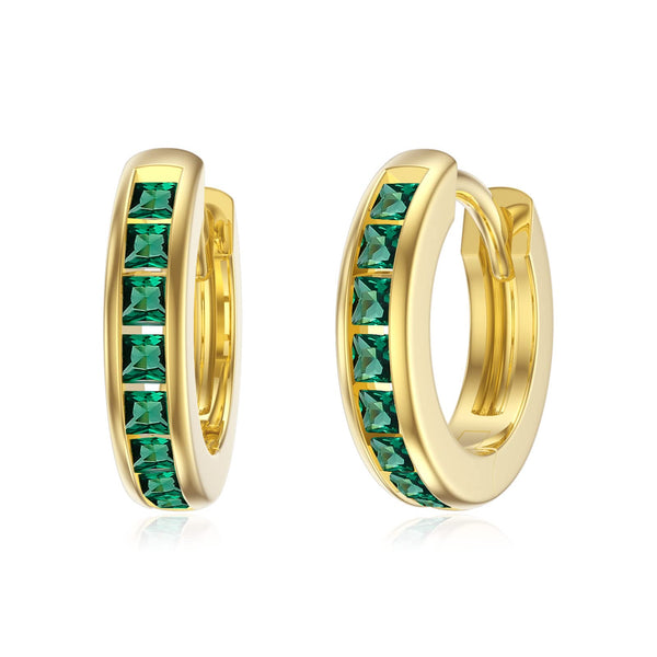 14K Gold Green Emerald Hoops Earrings