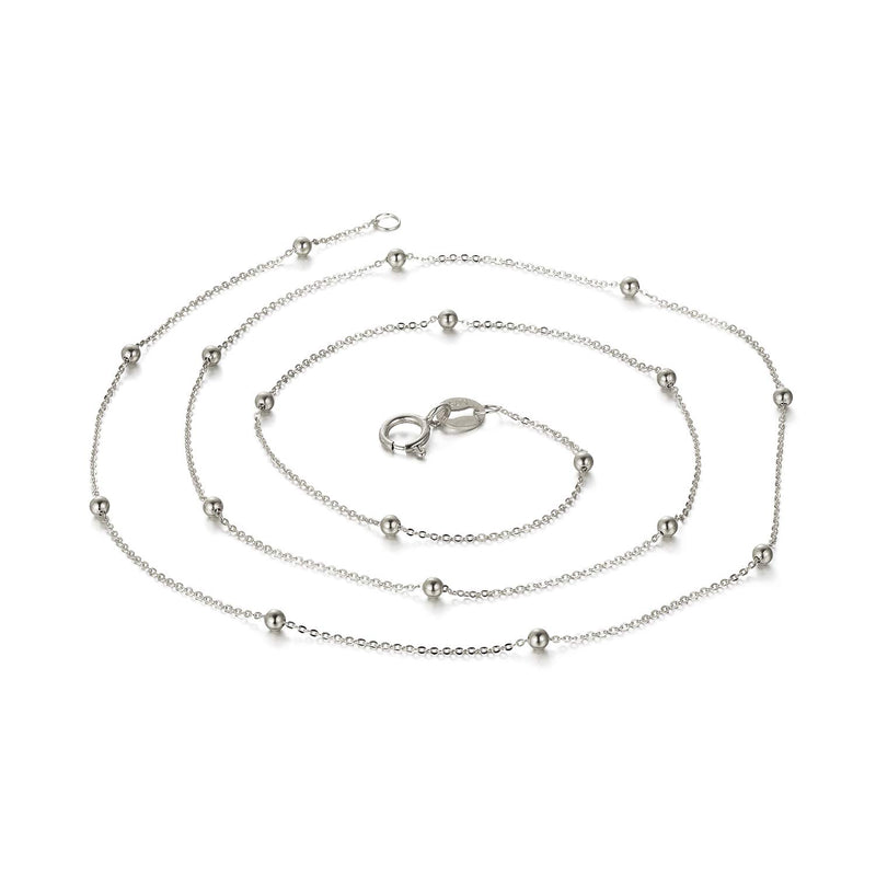 18K White Gold Bead Station Chain Necklace