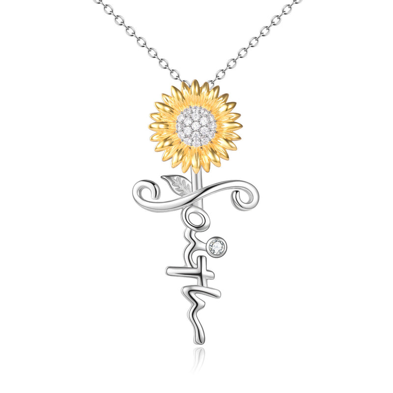 Sterling Silver Faith Sunflower Zirconia Pendant Necklace