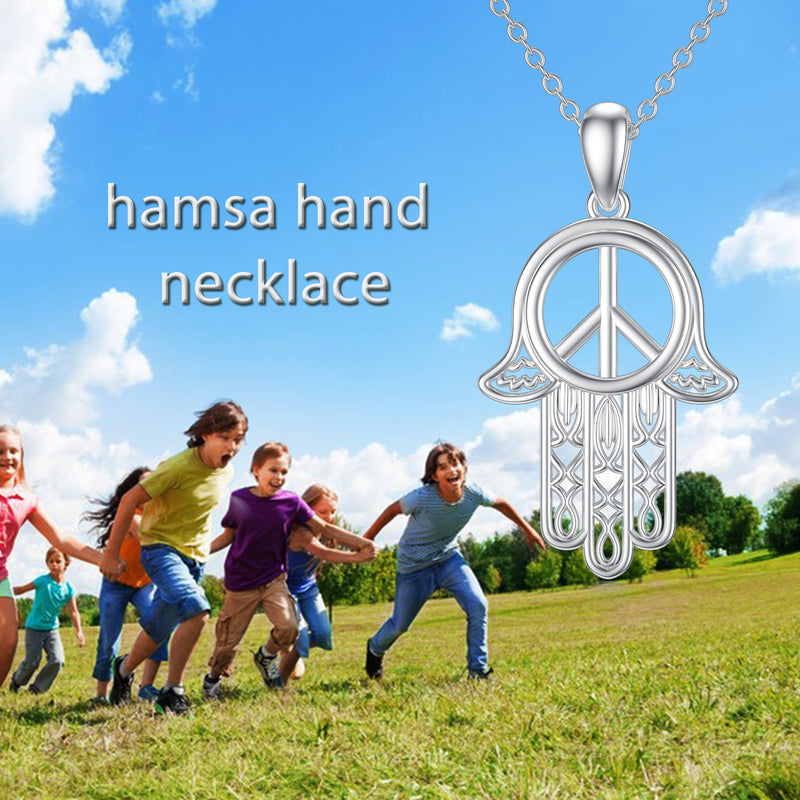 Hamsa Peace Necklace - Sterling Silver