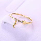 14K Gold luxurious Hand Crafted Star, Moon Ring,