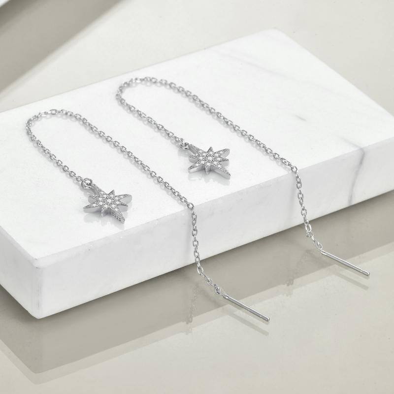 Star Long Chains Drop Earrings - Sterling Silver