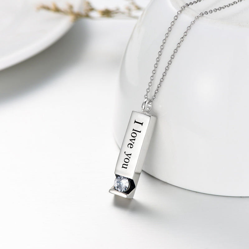 Bar Urn Necklace for Ashes Cremation - Sterling Silver