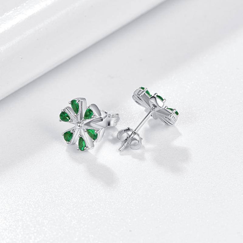 Sterling Silver Emerald Daisy Stud Earrings