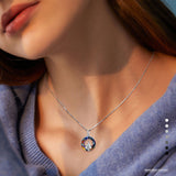 Mama Bear Heart Crystal Pendant Necklace - Sterling Silver