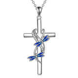 Sterling Silver Dragonfly Cross Necklace