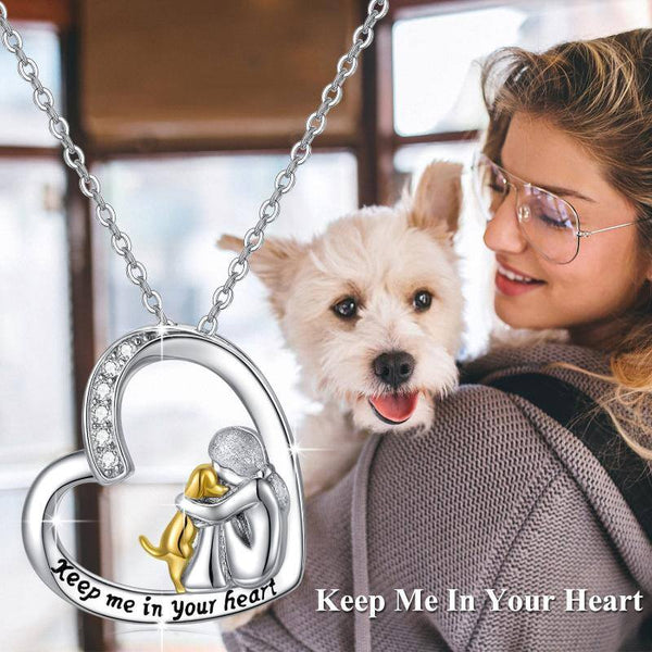 Dog with Girl Necklace Pendant - Sterling Silver