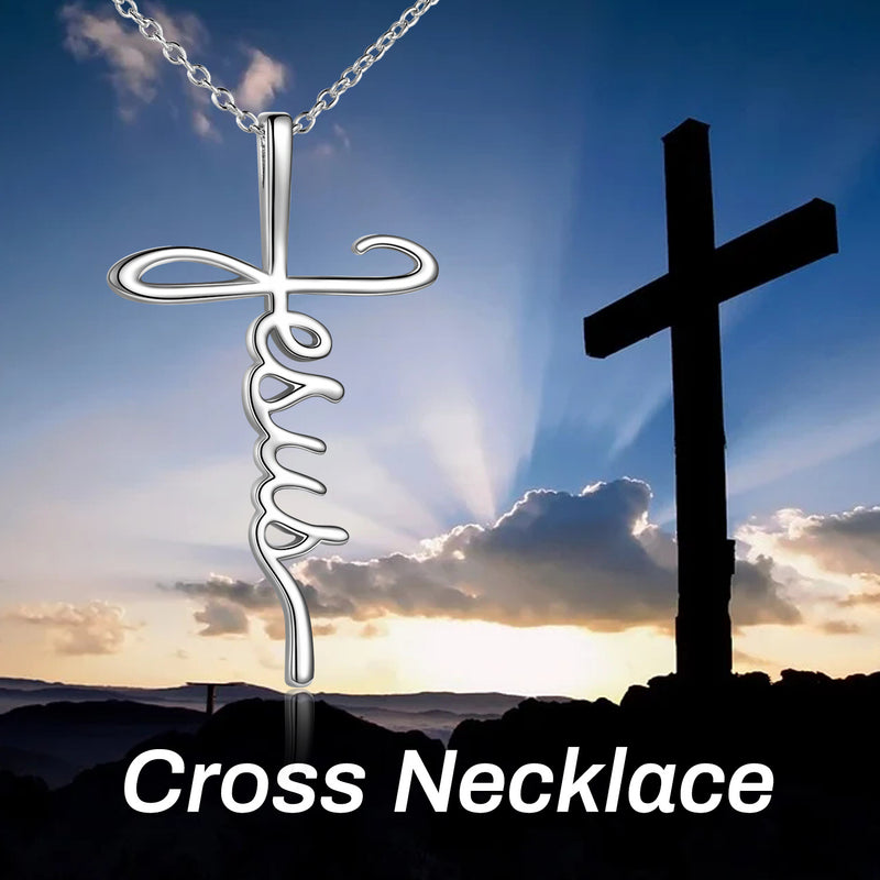 Sterling Silver Cross Jesus Necklace