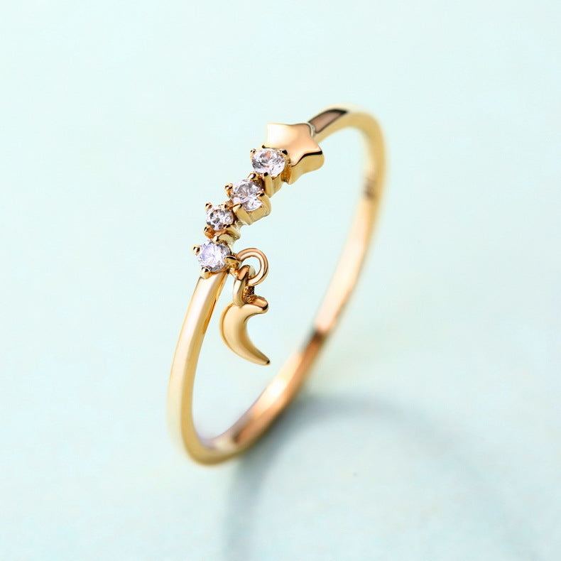 14K Gold luxurious Hand Crafted Star, Moon Ring,