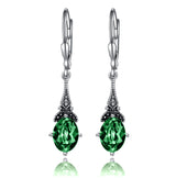 Retro Vintage Oval Crystal Birthstone Earrings - Sterling Silver