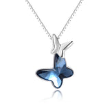 Two Butterfly Pendant Necklace With Crystals - White gold