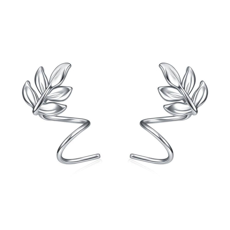 Ear Crawler Leaf Wrap Sterling Silver Earrings