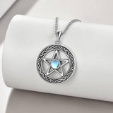 Sterling Silver Pentagram Celtic Moonstone Necklace