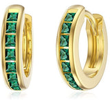 14K Gold Green Emerald Hoops Earrings