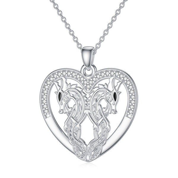 Dragon Necklace in White Gold - Sterling Silver