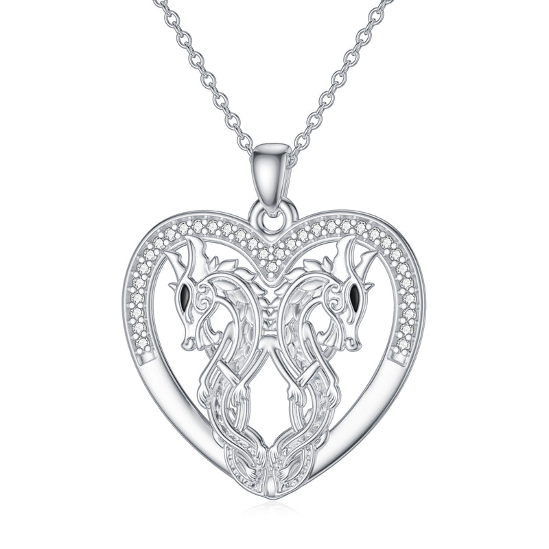 Dragon Necklace in White Gold - Sterling Silver