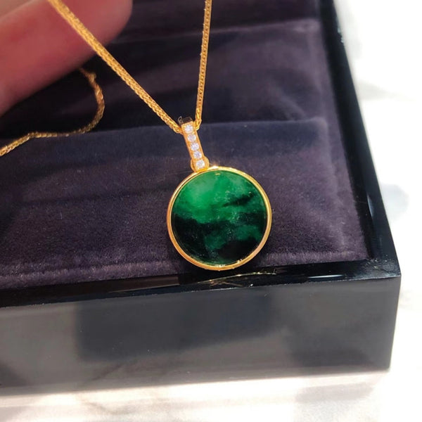 Pure Natural Jade Diamond 18K Gold Necklace