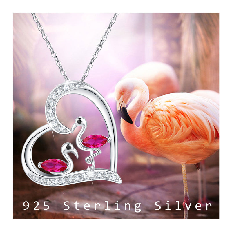 Sterling Silver Flamingo Heart Pendant Necklace