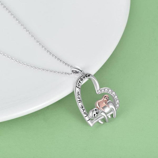 Sterling Silver Sloth Mother and Child Necklace