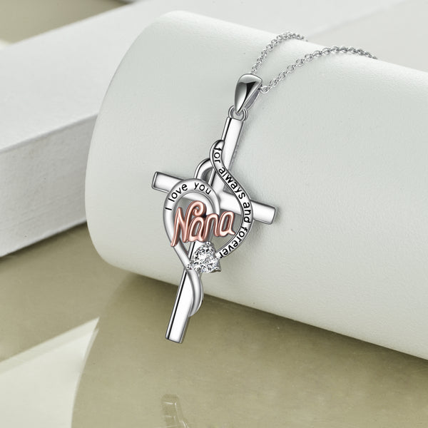 Sterling Silver Nana Cross Necklace with Zircon