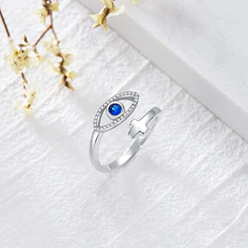 Evil Eye Cross Ring - Sterling Silver