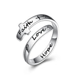 Sterling Silver Faith Hope Love Cross Adjustable Rings