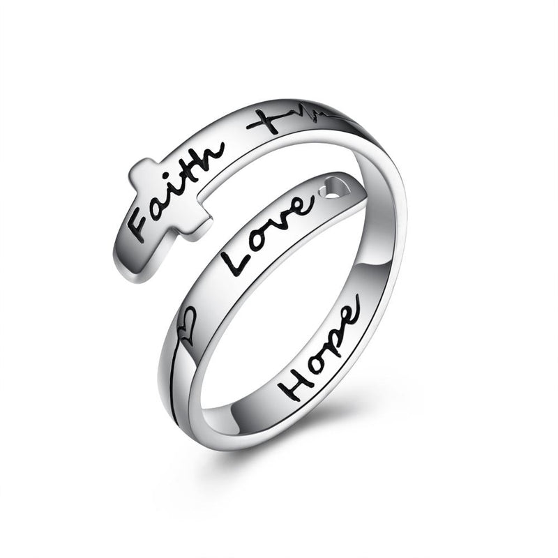 Sterling Silver Faith Hope Love Cross Adjustable Rings