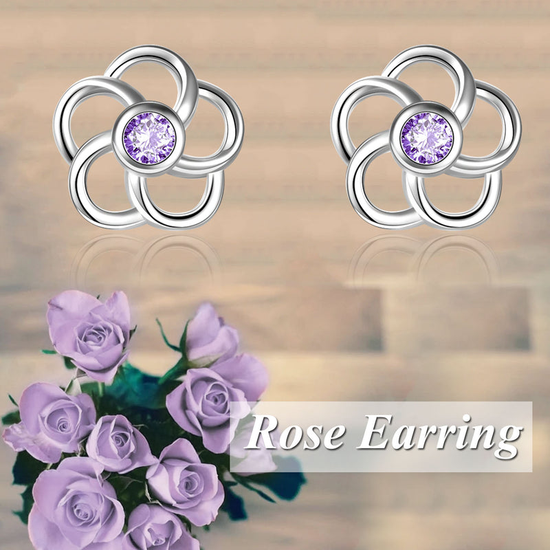 Dainty Rose Crystal Stud Earrings - Sterling Silver