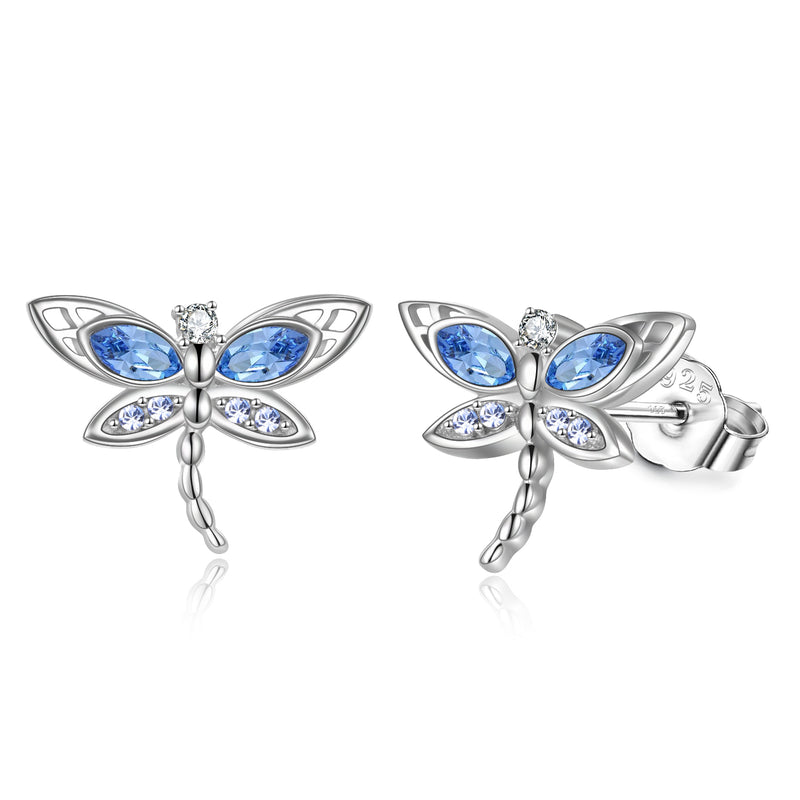 Dragonfly Gifts Sterling Silver Stud Earrings with Austrian Crystal