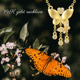 14k Solid Yellow Gold Butterfly Necklace with Moissanite