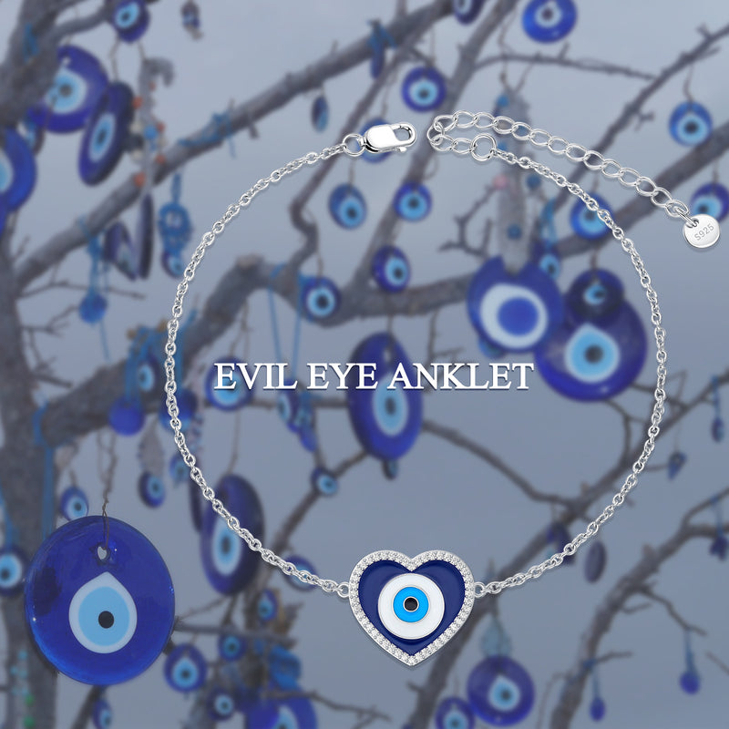 Evil Eye Anklet - Sterling Silver