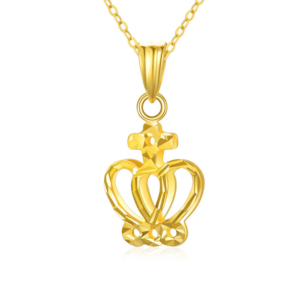 18K Yellow Gold Crown Pendant Necklace