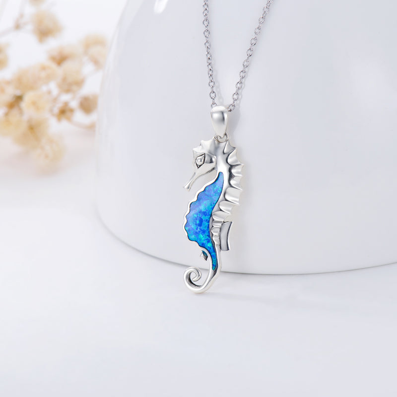 Opal Seahorse Necklace - Sterling Silver