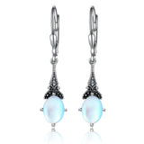 Retro Vintage Oval Crystal Birthstone Earrings - Sterling Silver