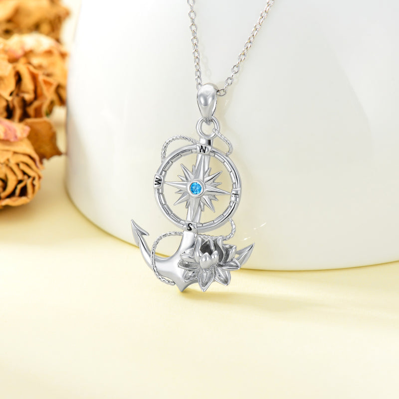 Lotus Anchor Necklace - Sterling Silver