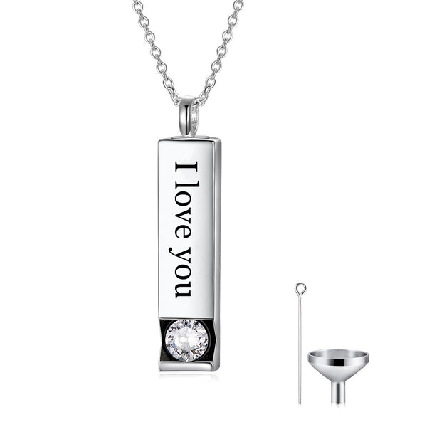 Bar Urn Necklace for Ashes Cremation - Sterling Silver