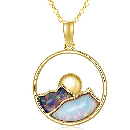 14K Gold Opal Mountain Necklace for Women 16+1+1 inches