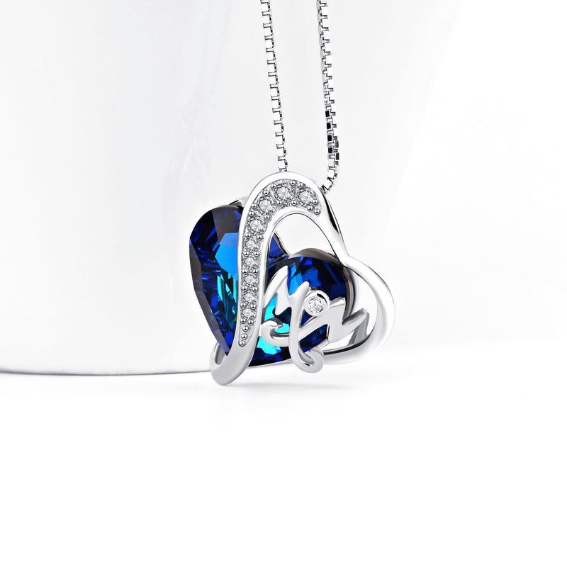 Mom Blue Heart Crystal Pendant Necklace