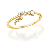 14K Gold luxurious Hand Crafted Star, Moon Ring,