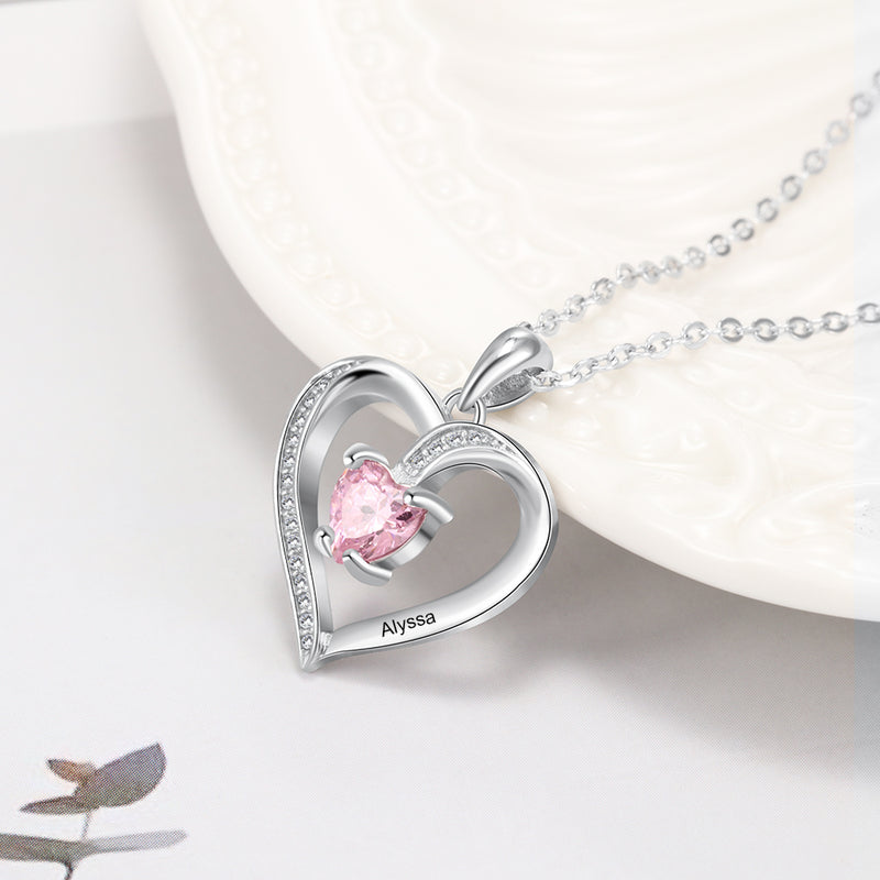 Custom Sterling Silver Heart-shaped Stone Necklace