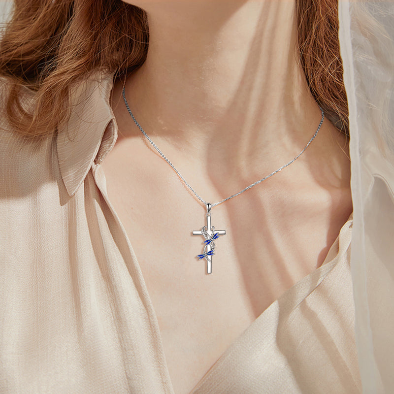 Sterling Silver Dragonfly Cross Necklace