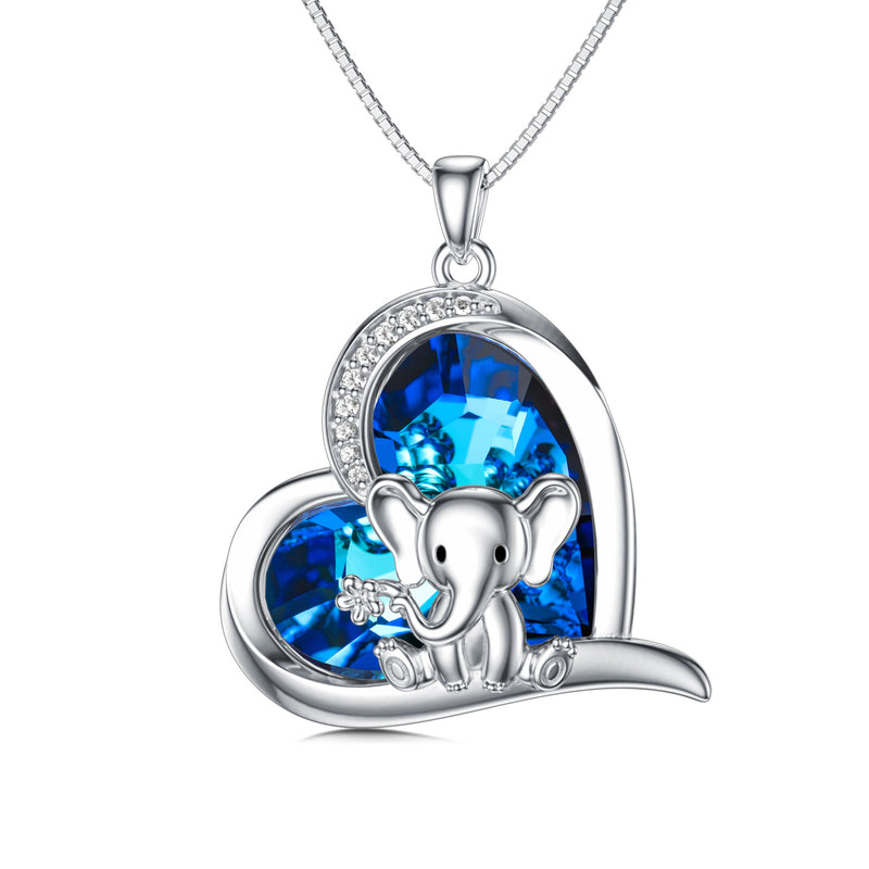 Crystal Elephant Heart Necklace - Sterling Silver