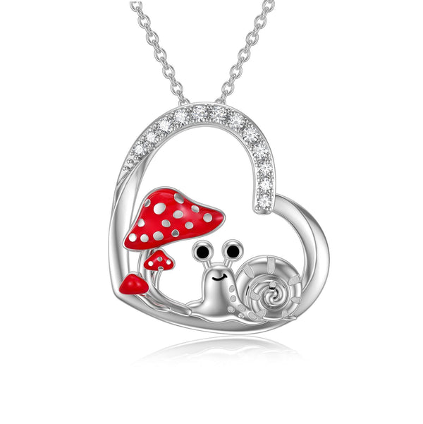 Snail with Mushroom Necklace - Sterling Silver